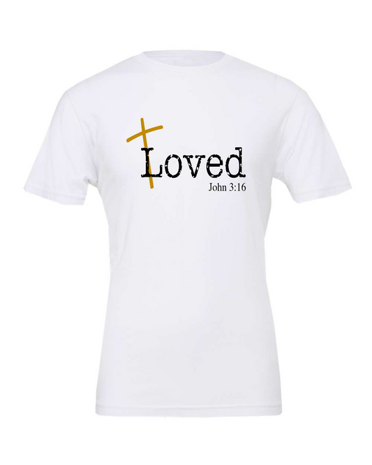 Loved John 3:16 T-Shirt (black/gold print)