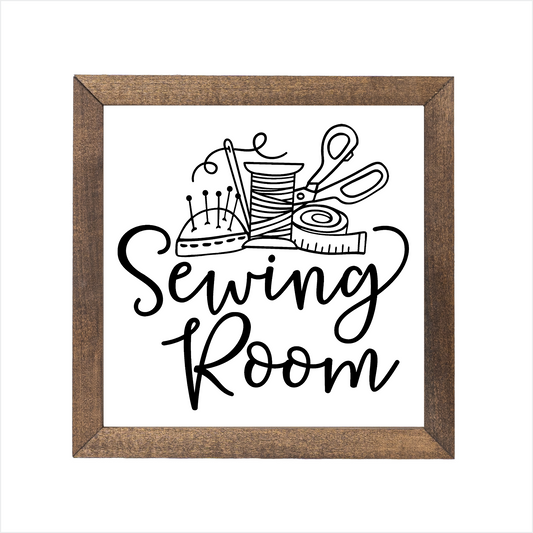 Sewing Room sign, uv printed, wood frame