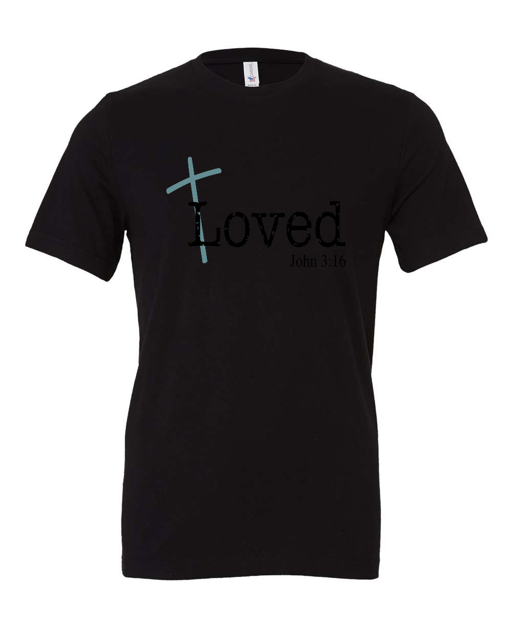 Loved John 3:16 T-Shirt (black/blue print)