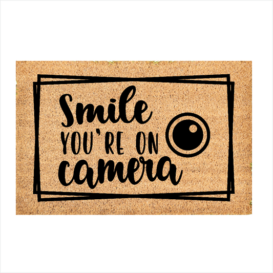 Custom Door Mat | Smile, you're on camera doormat | Front Door Decor | Housewarming Gift | Welcome Doormat