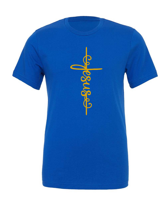 Jesus script cross T-Shirt (gold print)