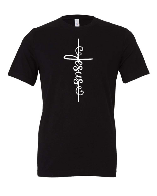 Jesus script cross T-Shirt (white print)