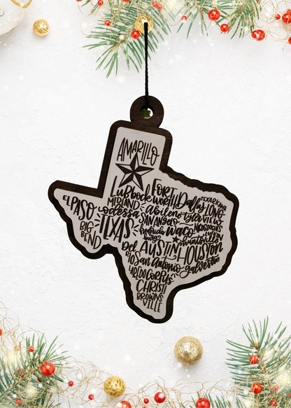 State of Texas Cities Ornament | ornament | state of Texas |holiday gift | holiday decoration | christmas tree decoration