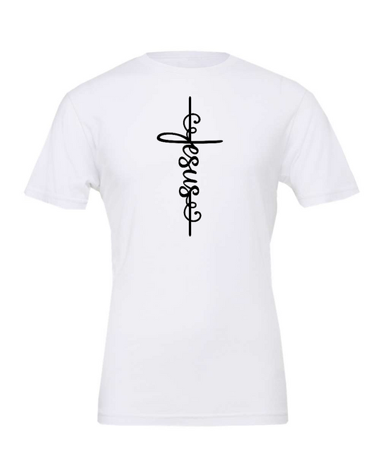 Jesus script cross T-Shirt (black print)